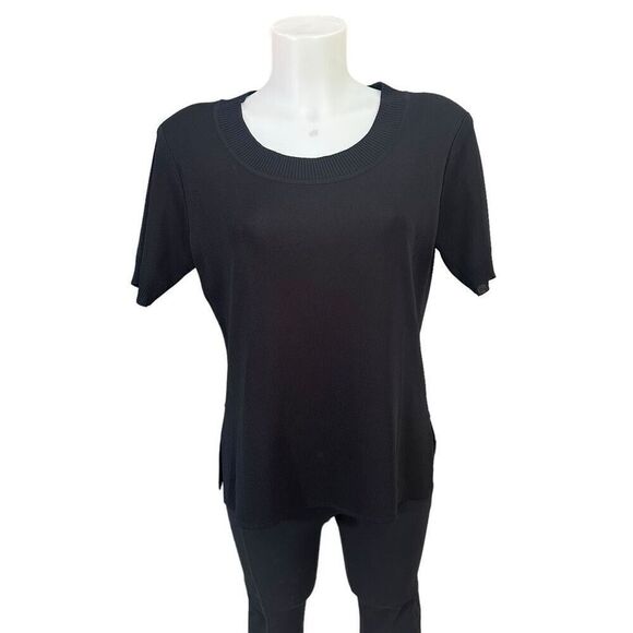Exclusively MISOOK Black  Round Neck Acrylic Knit Short Sleeve Blouse sz small - Picture 1 of 7